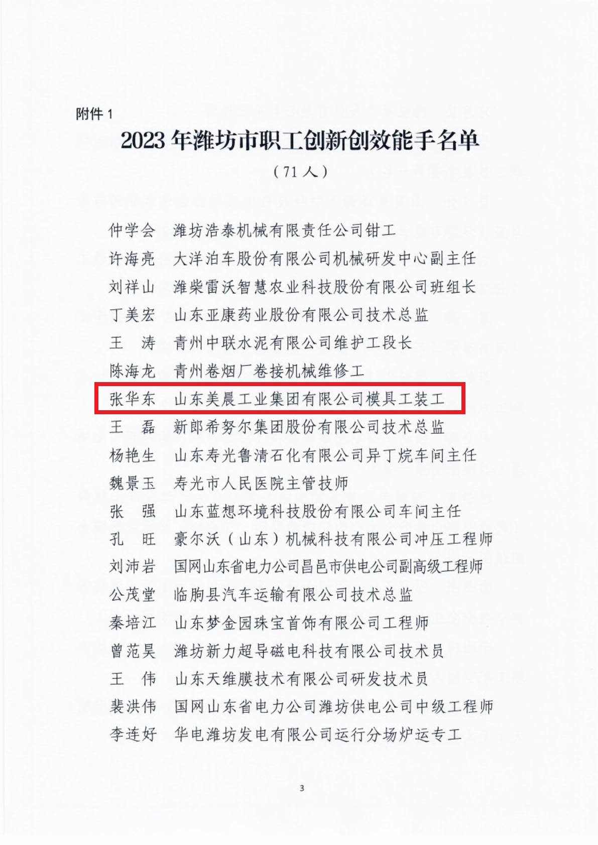 Good news: Comrade Zhang Huadong of Meichen Industrial Group won the title of "Weifang City Employee Innovation and Efficiency Expert"-3